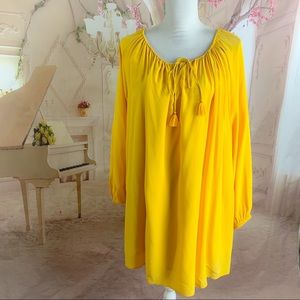 SEZANE Mustard Yellow Silk Tassel Swing Dress